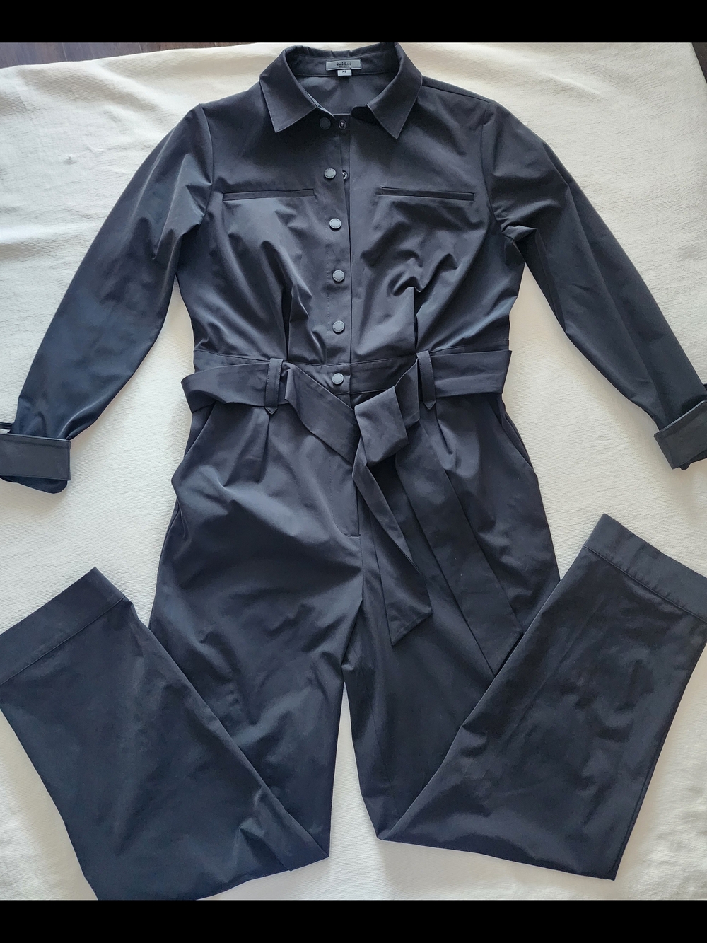Rudsak Black Long Sleeve Jumpsuit with Genuine Leather Cuffs & Belt - Size S